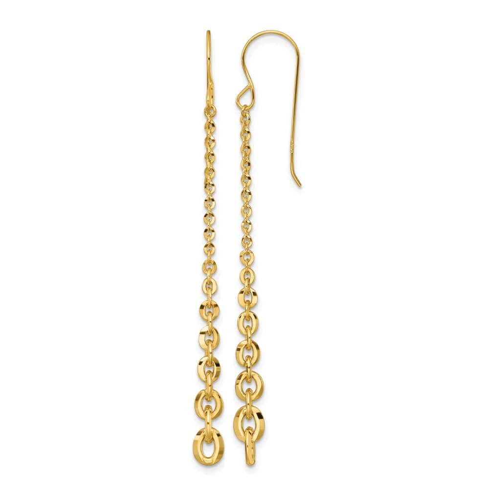 14K Yellow Gold Graduated Cable Chain Link Dangle French Hook Earrings, view 1 of 3