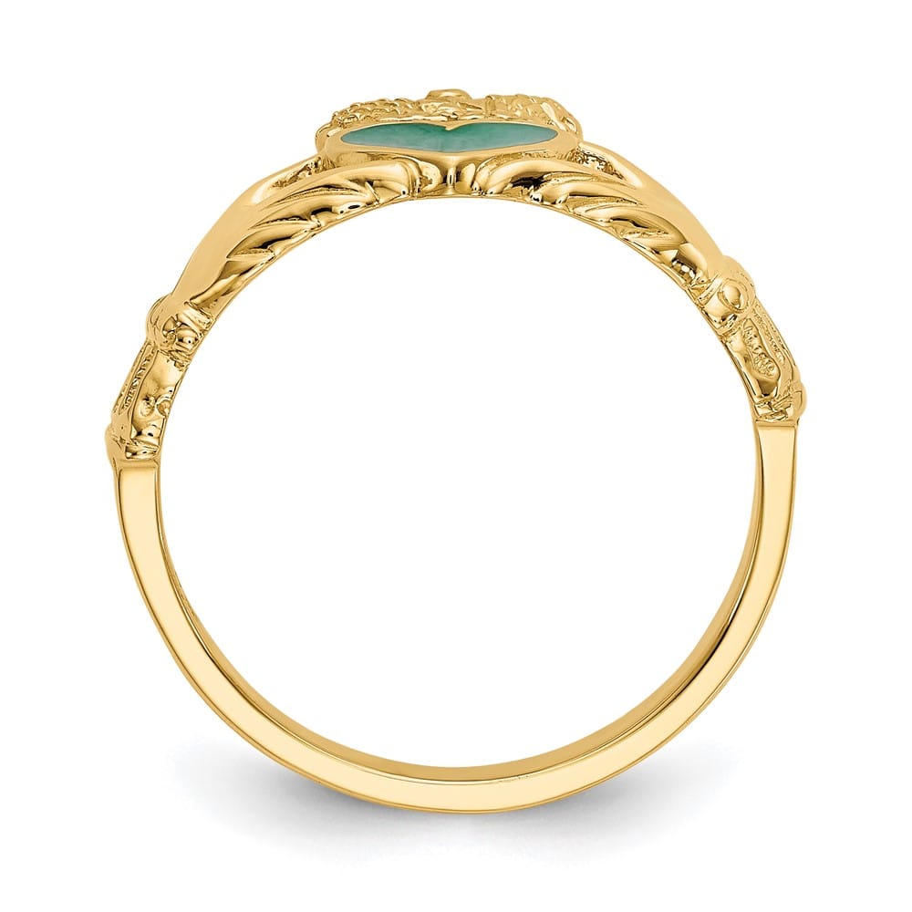 14k Yellow Gold Green Enamel Claddagh Ring