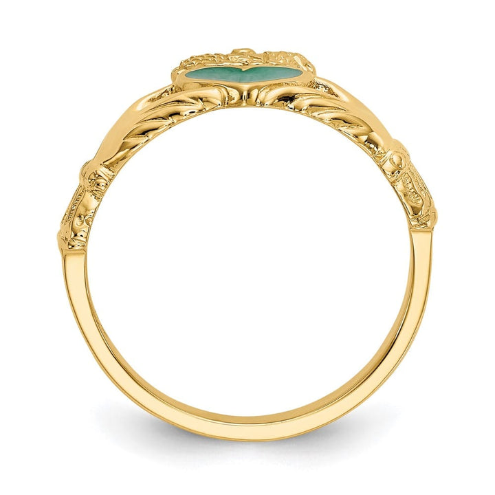 14k Yellow Gold Green Enamel Claddagh Ring