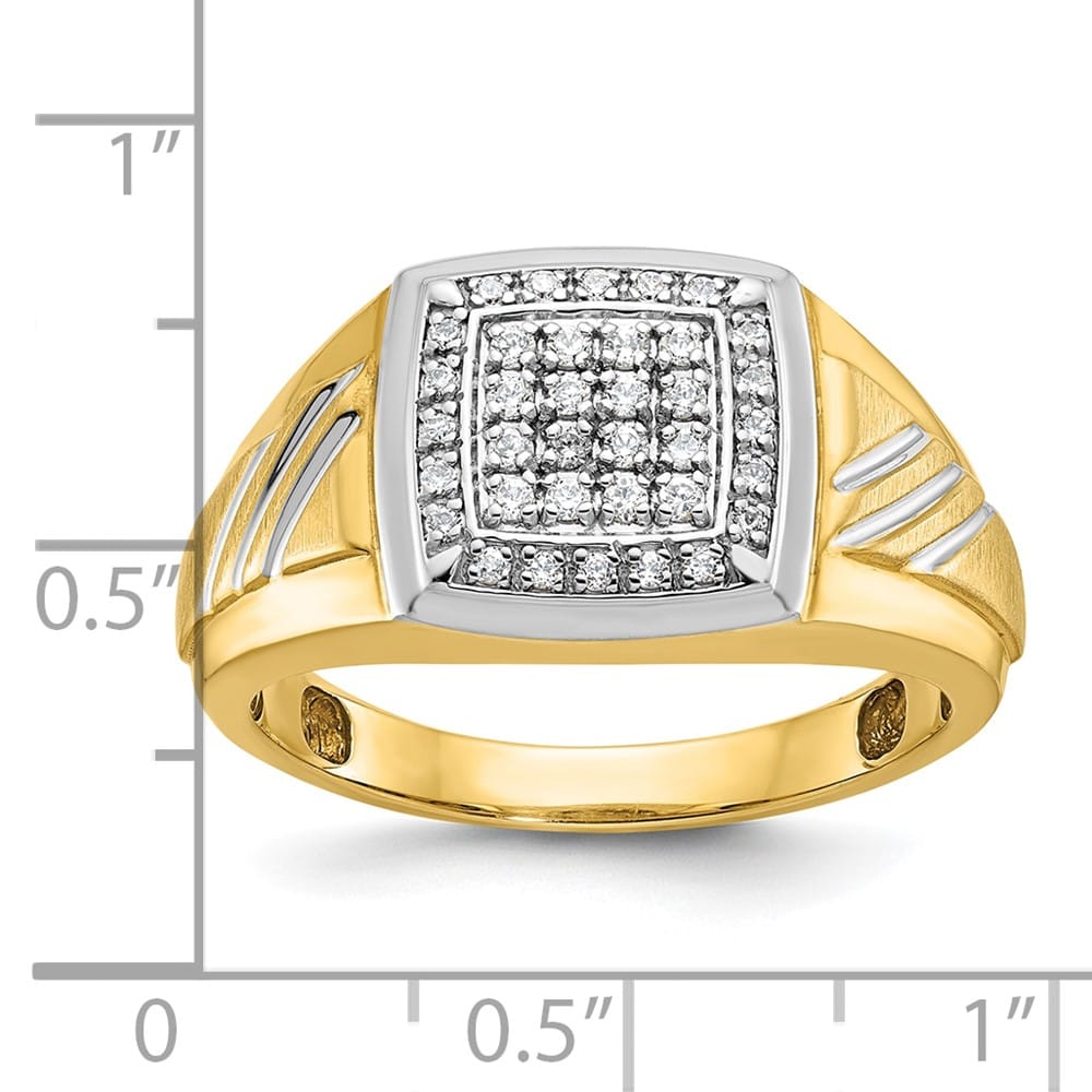 14k Yellow Gold Grooved I1 Quality Diamond Square Cluster Men's Ring