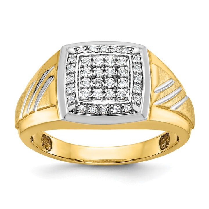 14k Yellow Gold Grooved I1 Quality Diamond Square Cluster Men's Ring