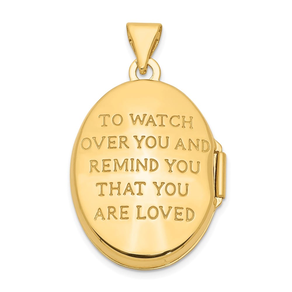 14K Yellow Gold Guardian Angel with Poem on Reverse 21mm Oval Locket
