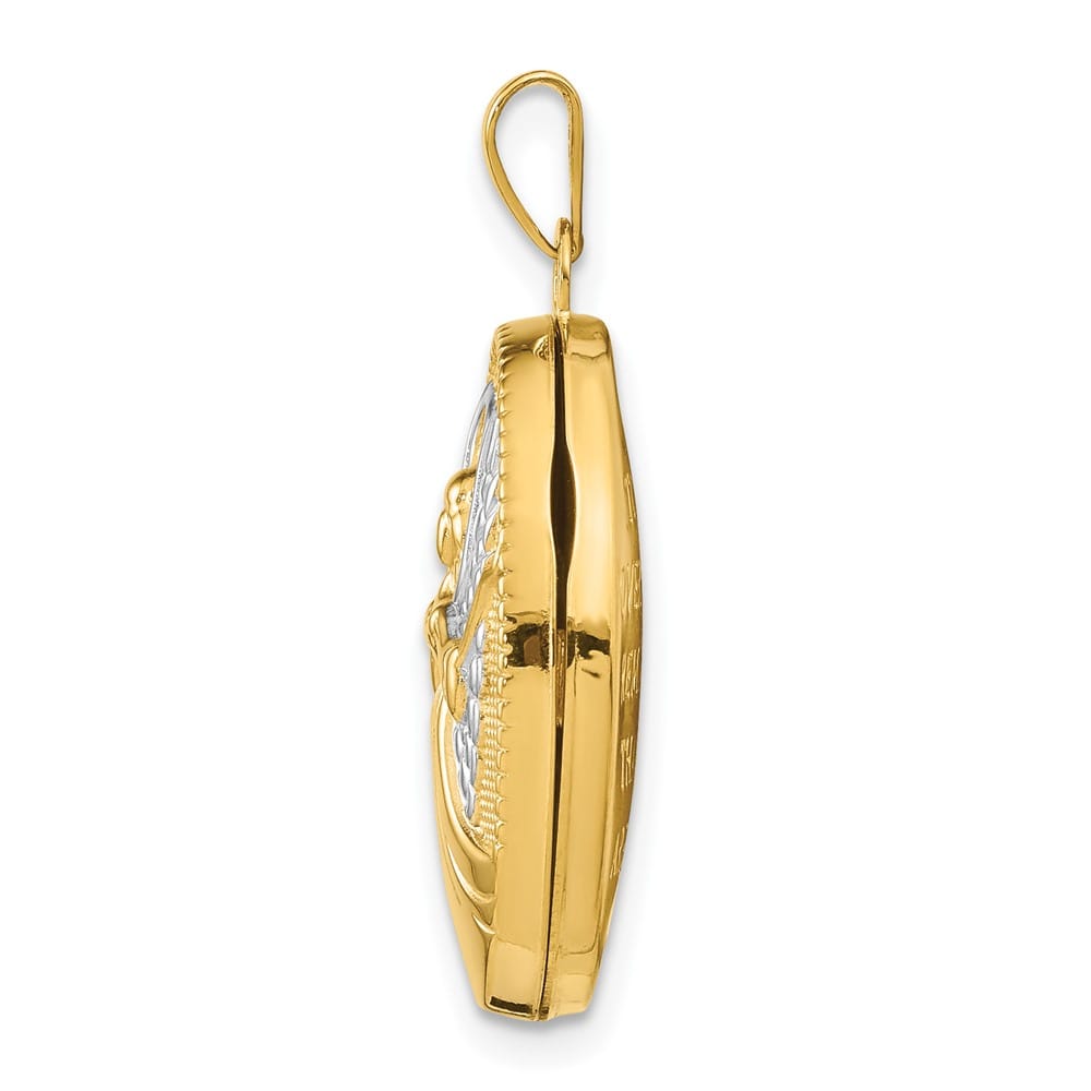 14K Yellow Gold Guardian Angel with Poem on Reverse 21mm Oval Locket
