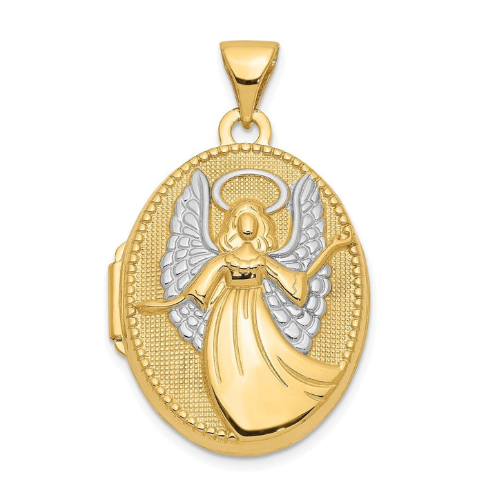 14K Yellow Gold Guardian Angel with Poem on Reverse 21mm Oval Locket