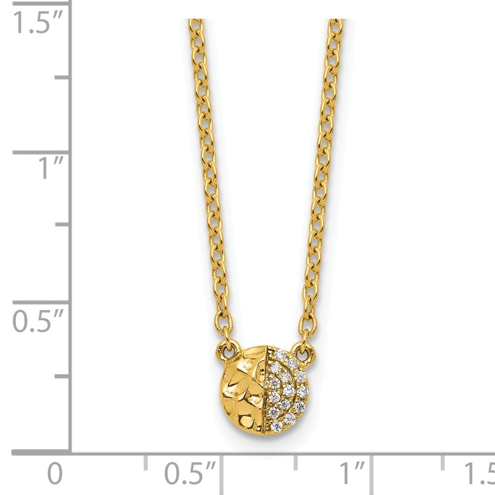 14K Yellow Gold Hammered 1/20 carat Diamond Disk 18 inch Necklace