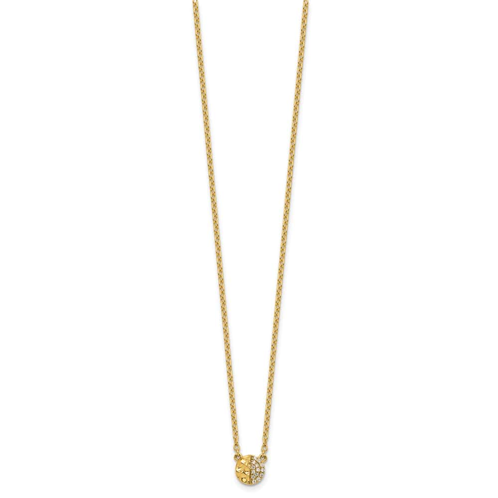 14K Yellow Gold Hammered 1/20 carat Diamond Disk 18 inch Necklace