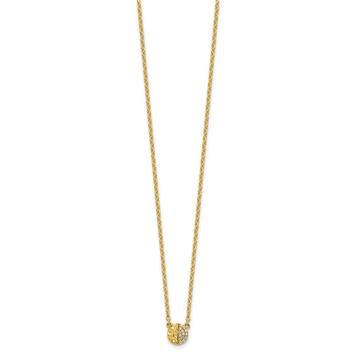 14K Yellow Gold Hammered 1/20 carat Diamond Disk 18 inch Necklace
