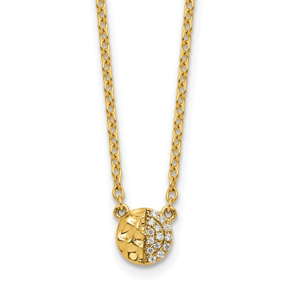14K Yellow Gold Hammered 1/20 carat Diamond Disk 18 inch Necklace