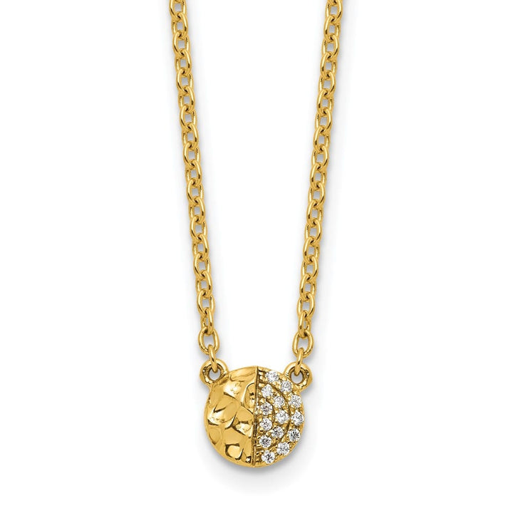 14K Yellow Gold Hammered 1/20 carat Diamond Disk 18 inch Necklace