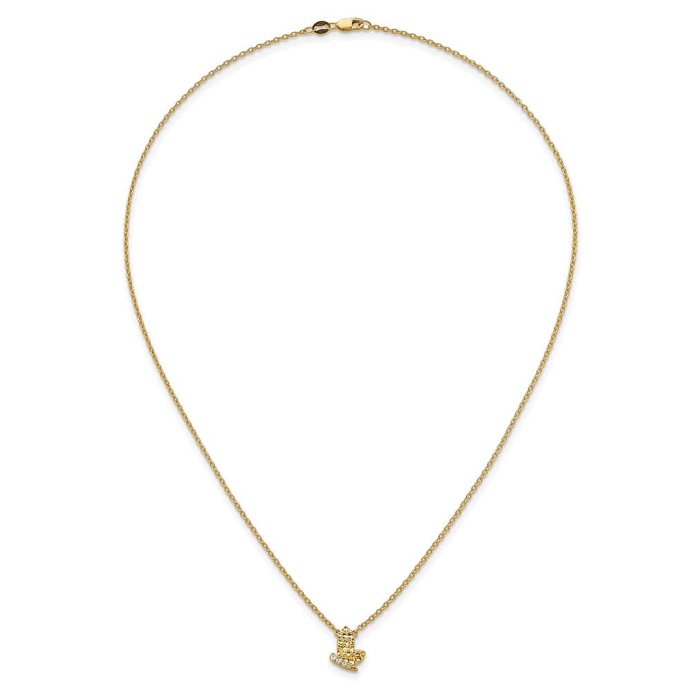 14K Yellow Gold Hammered 1/20 ct Diamond Butterfly 18 inch Necklace