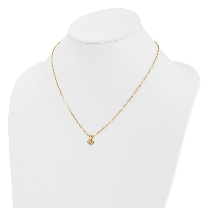 14K Yellow Gold Hammered 1/20 ct Diamond Butterfly 18 inch Necklace