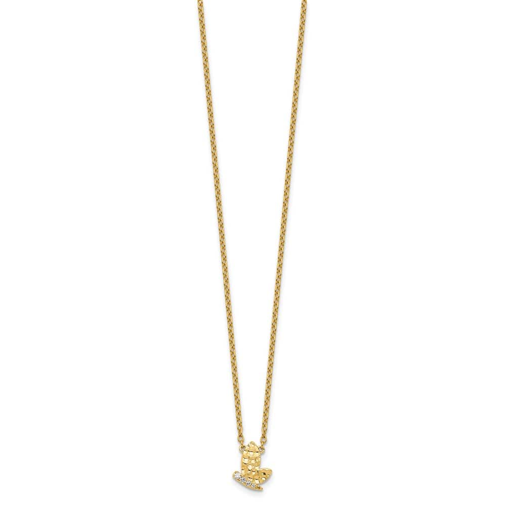 14K Yellow Gold Hammered 1/20 ct Diamond Butterfly 18 inch Necklace