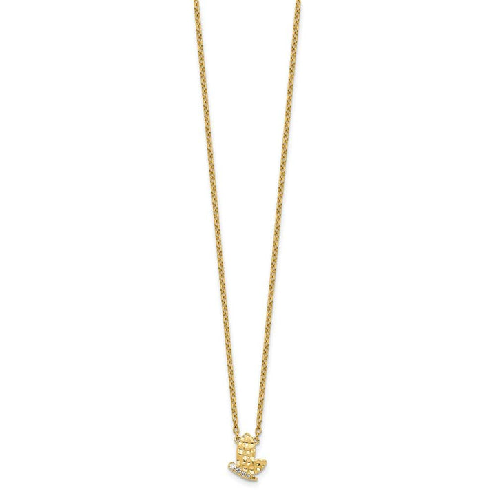 14K Yellow Gold Hammered 1/20 ct Diamond Butterfly 18 inch Necklace