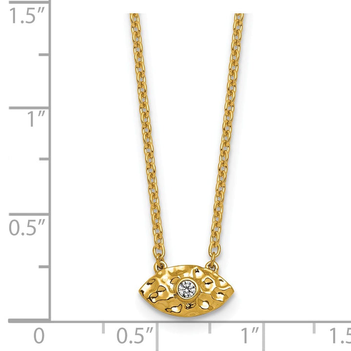 14K Yellow Gold Hammered 1/20 ct Diamond Evil Eye 18 inch Necklace