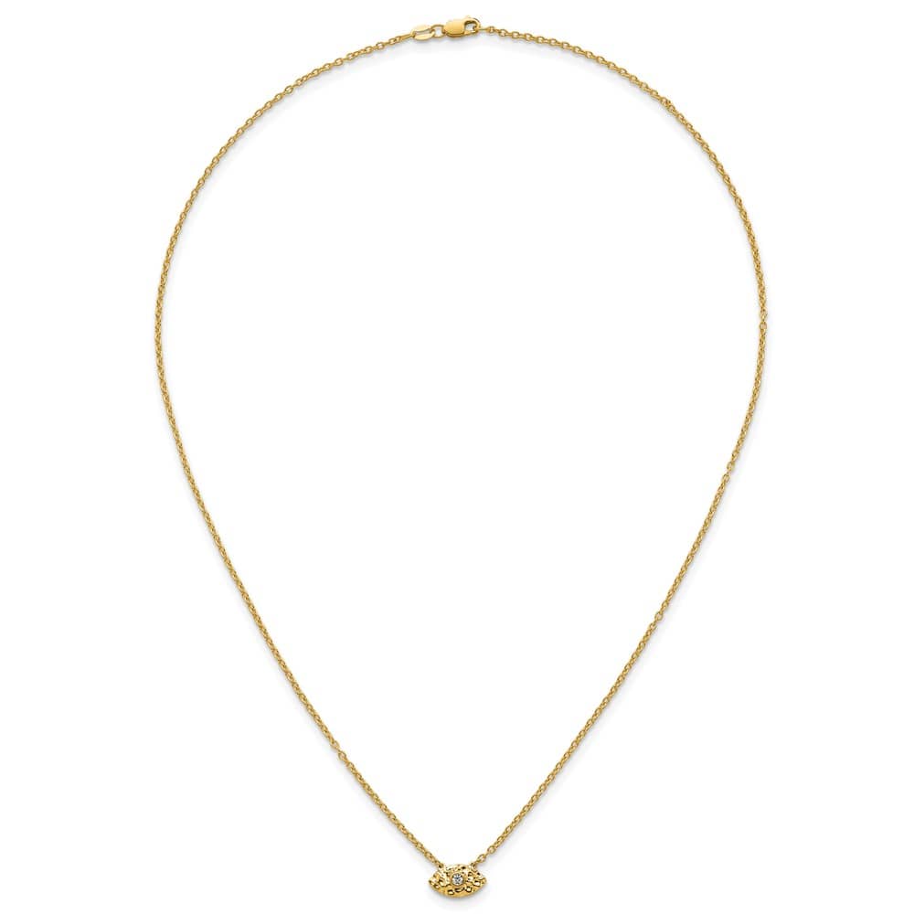 14K Yellow Gold Hammered 1/20 ct Diamond Evil Eye 18 inch Necklace