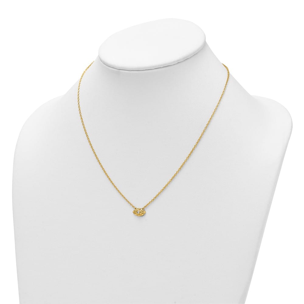 14K Yellow Gold Hammered 1/20 ct Diamond Evil Eye 18 inch Necklace