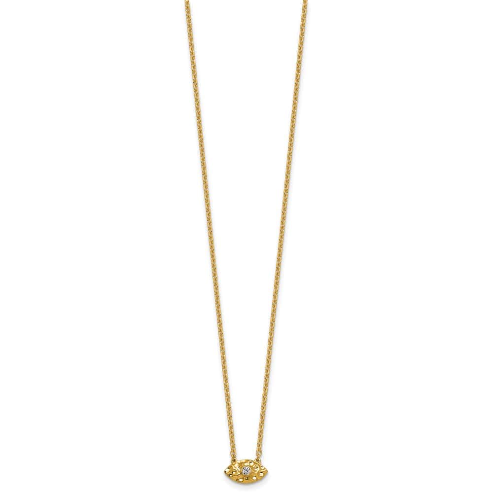 14K Yellow Gold Hammered 1/20 ct Diamond Evil Eye 18 inch Necklace