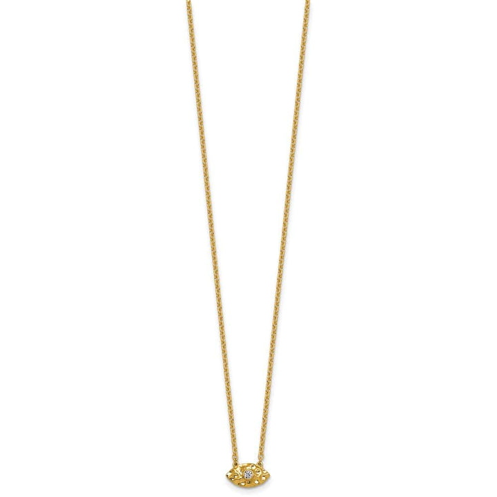 14K Yellow Gold Hammered 1/20 ct Diamond Evil Eye 18 inch Necklace