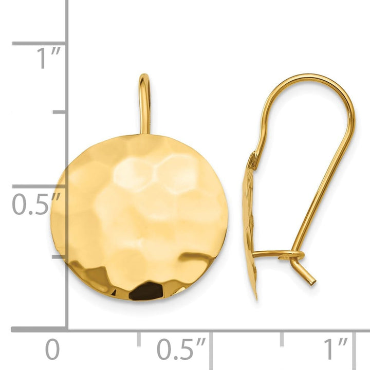 14K Yellow Gold Hammered 14mm Circle Disc Kidney Wire Earrings, view 4 of 4