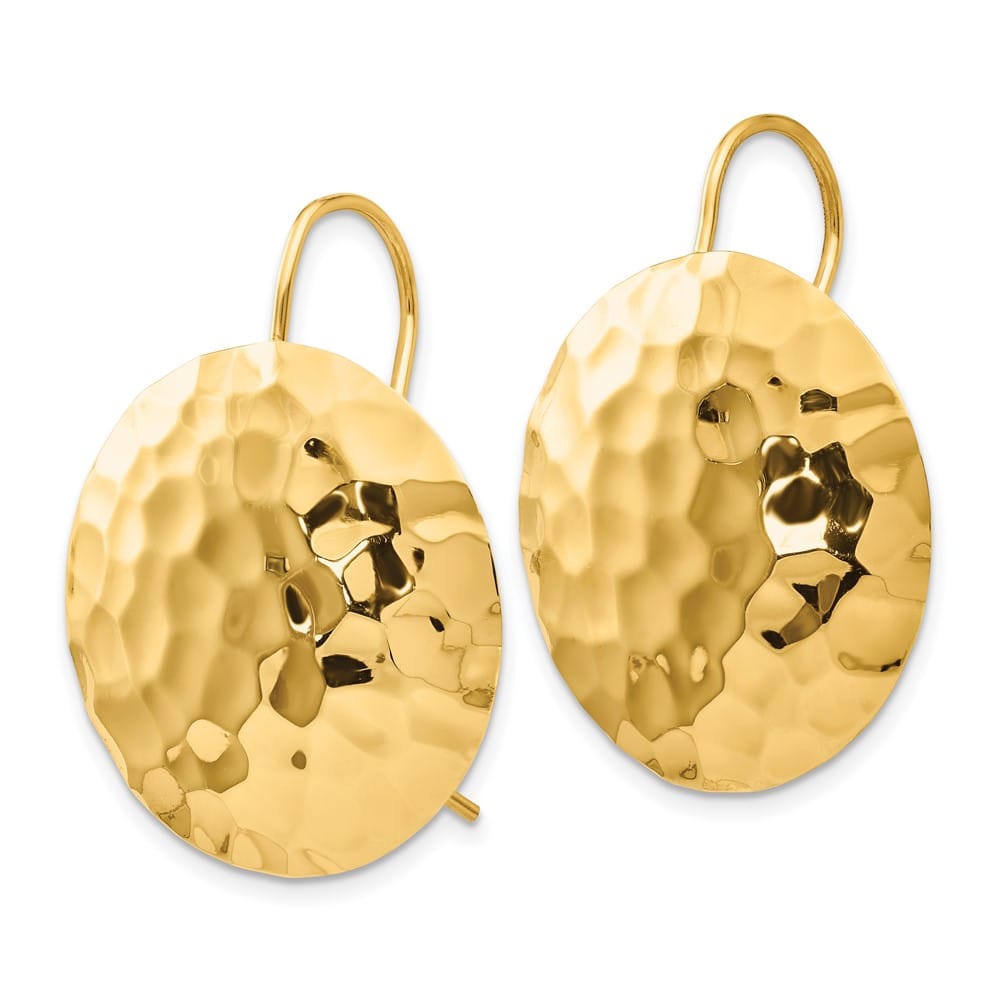 14K Yellow Gold Hammered 24mm Circle Disc Kidney Wire Earrings, view 2 of 4