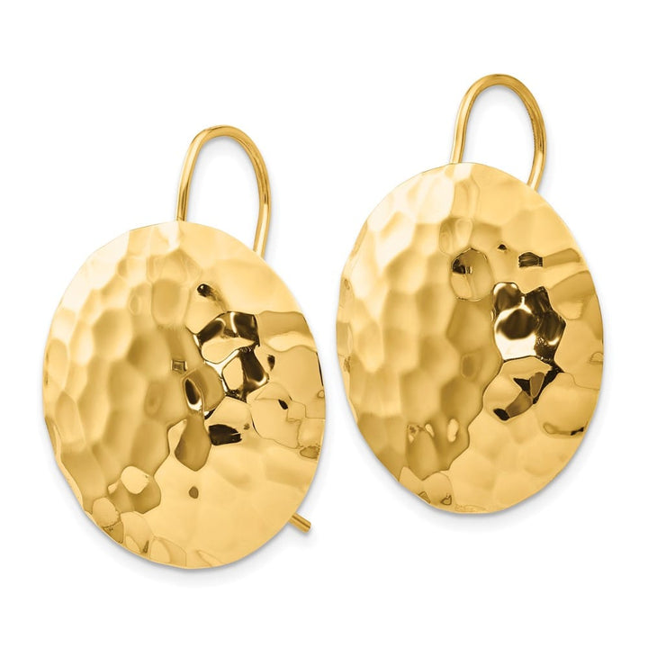14K Yellow Gold Hammered 24mm Circle Disc Kidney Wire Earrings, view 2 of 4