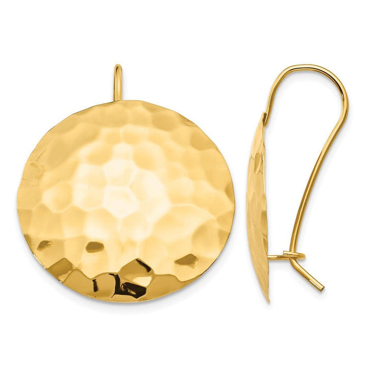 14K Yellow Gold Hammered 24mm Circle Disc Kidney Wire Earrings, view 1 of 4