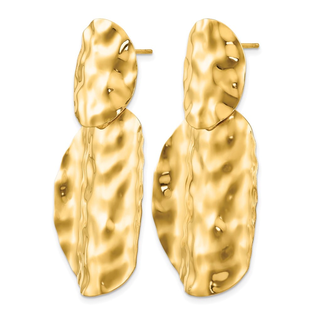 14K Yellow Gold Hammered Graduated Circles Dangle Post Earrings, view 2 of 4