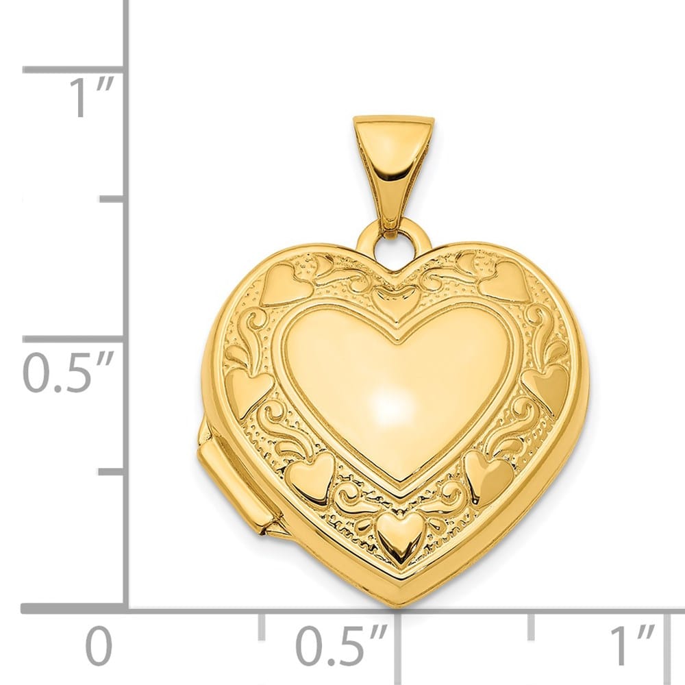 14K Yellow Gold Heart Border 19mm Heart Locket