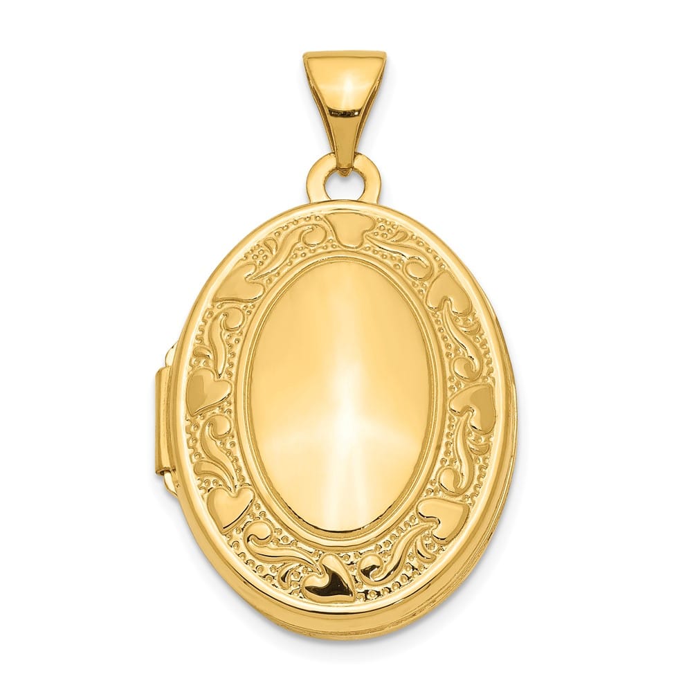 14K Yellow Gold Heart Border 21mm Oval Locket