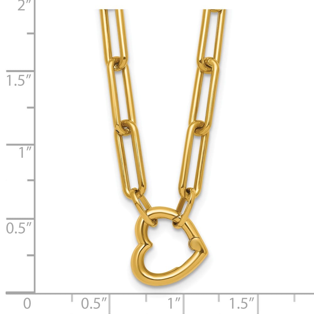 14K Yellow Gold Heart Clasp Paperclip Chain 17.5 inch Necklace
