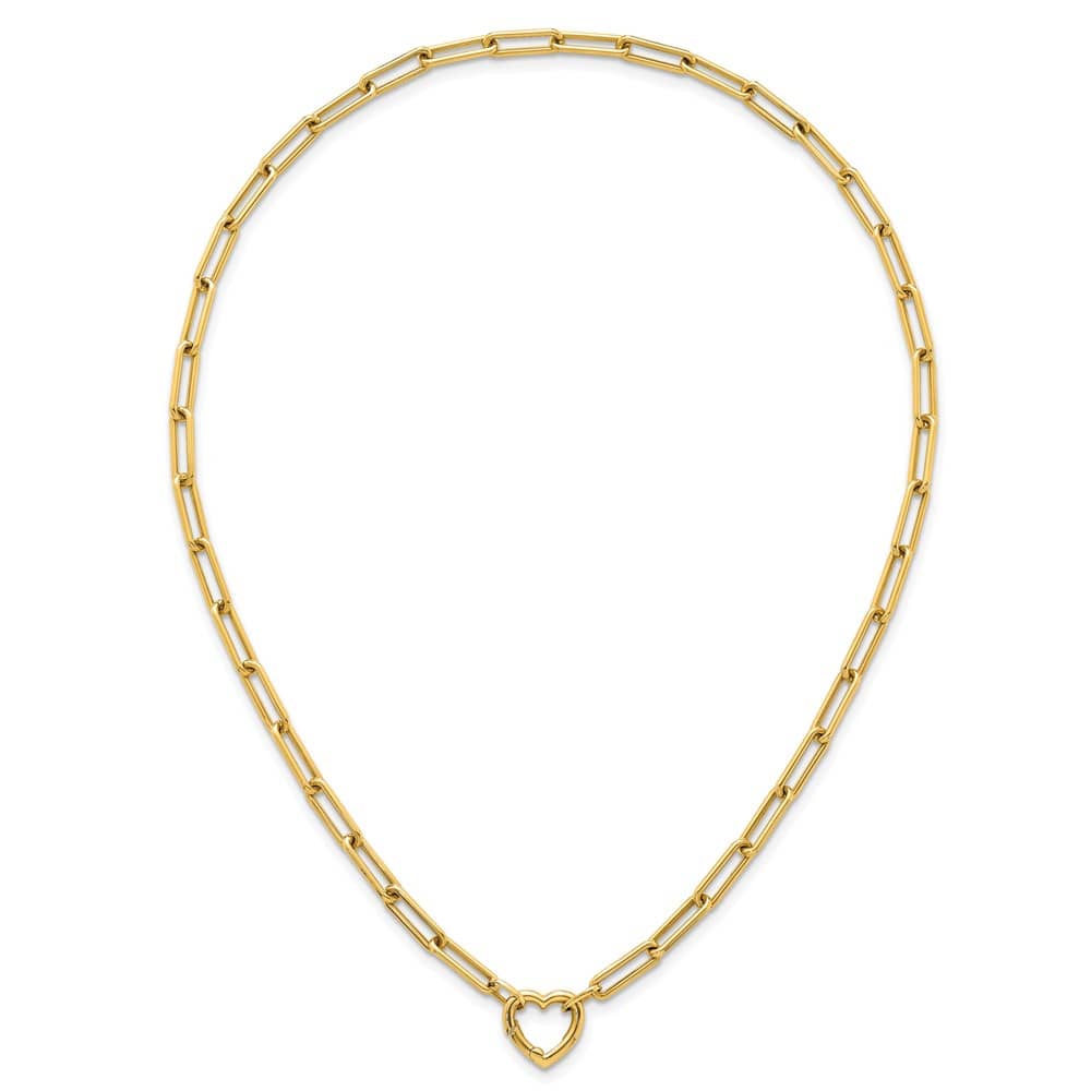 14K Yellow Gold Heart Clasp Paperclip Chain 17.5 inch Necklace