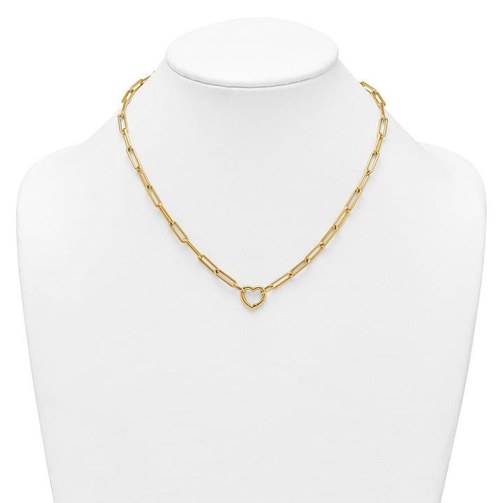 14K Yellow Gold Heart Clasp Paperclip Chain 17.5 inch Necklace