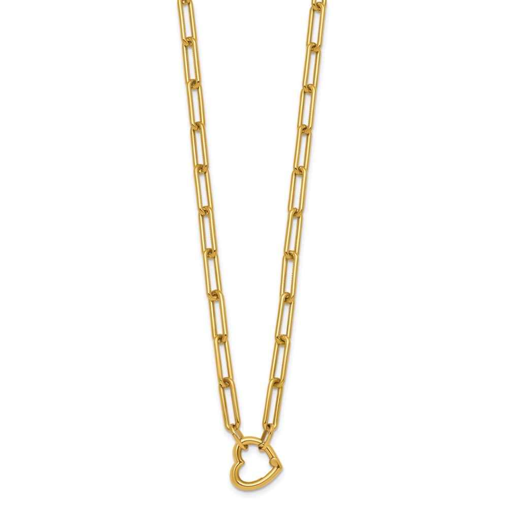 14K Yellow Gold Heart Clasp Paperclip Chain 17.5 inch Necklace