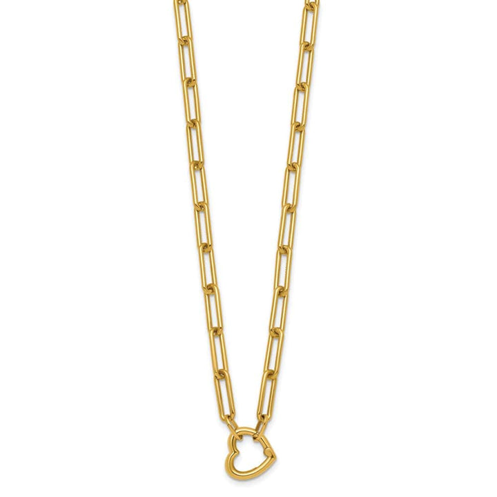 14K Yellow Gold Heart Clasp Paperclip Chain 17.5 inch Necklace