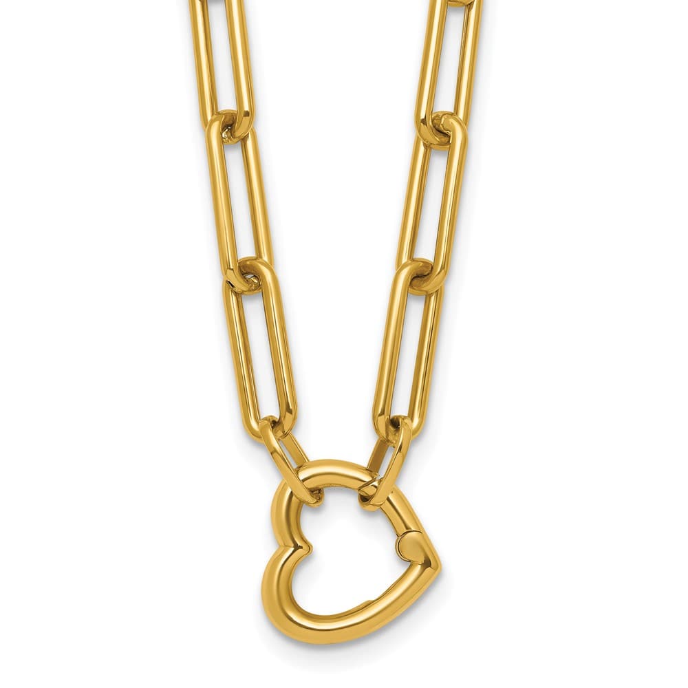 14K Yellow Gold Heart Clasp Paperclip Chain 17.5 inch Necklace