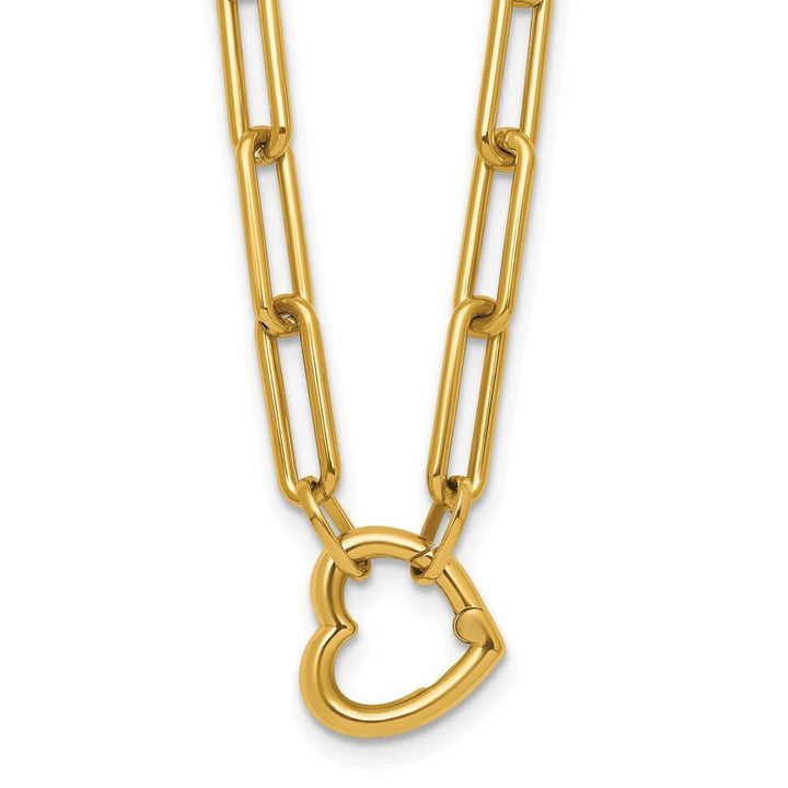 14K Yellow Gold Heart Clasp Paperclip Chain 17.5 inch Necklace