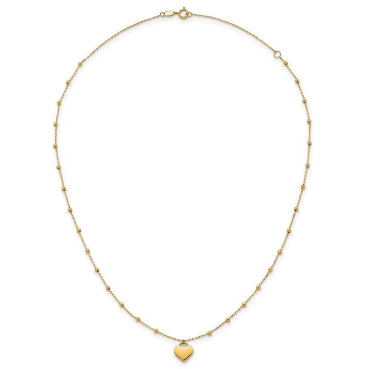 14K Yellow Gold Heart Pendant and Beaded Chain 18 inch Necklace