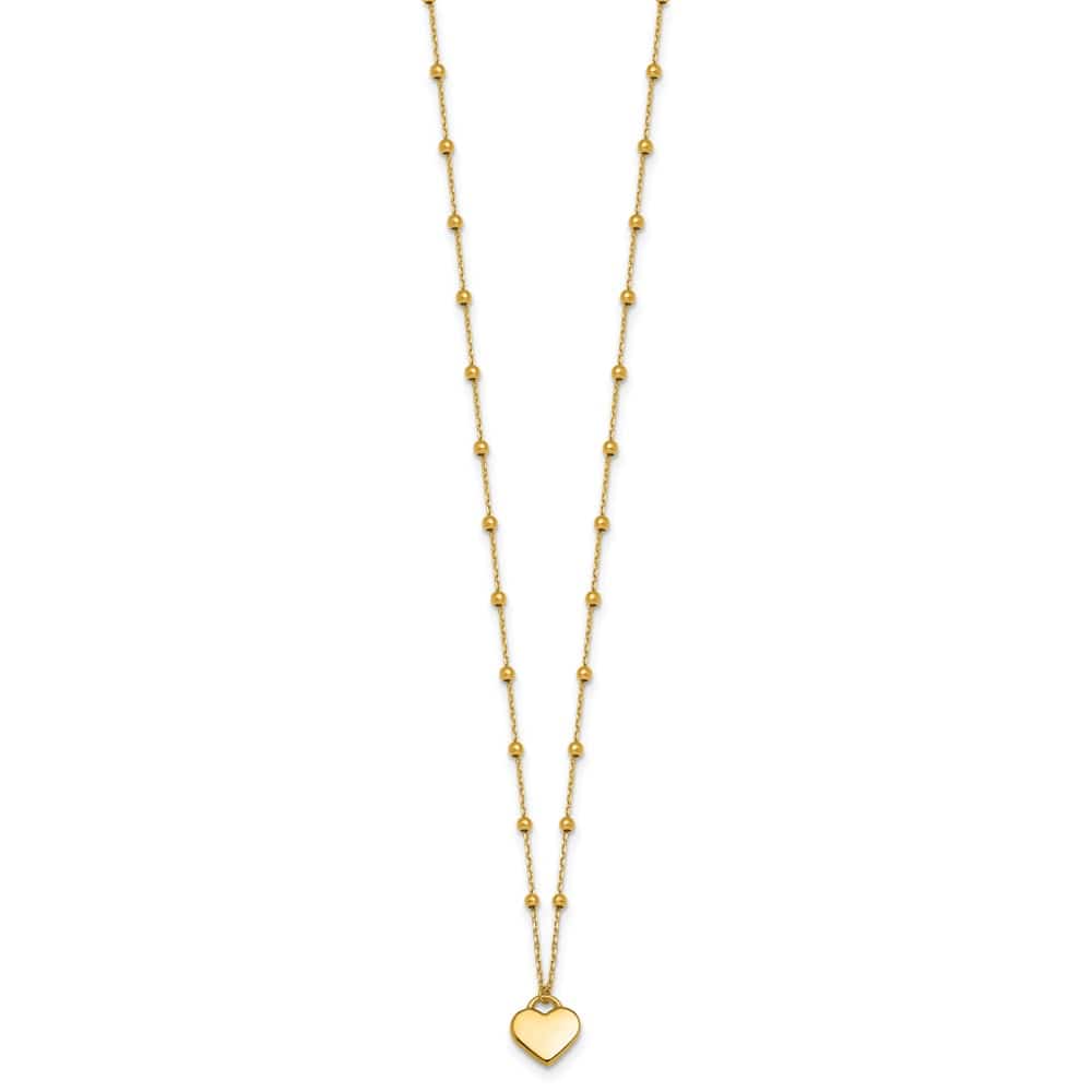 14K Yellow Gold Heart Pendant and Beaded Chain 18 inch Necklace