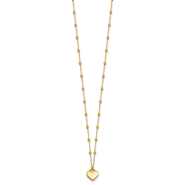 14K Yellow Gold Heart Pendant and Beaded Chain 18 inch Necklace