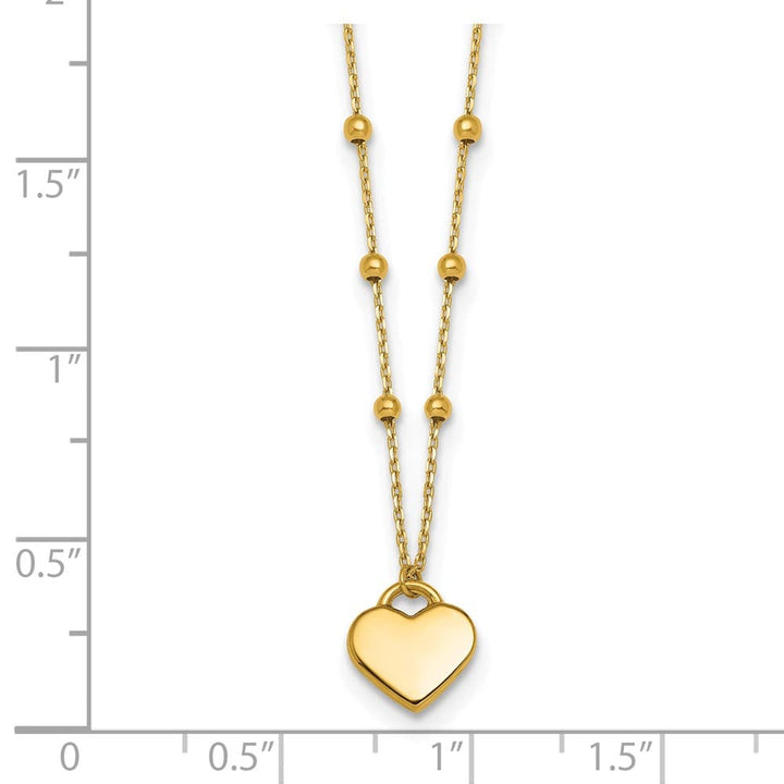 14K Yellow Gold Heart Pendant and Beaded Chain 18 inch Necklace