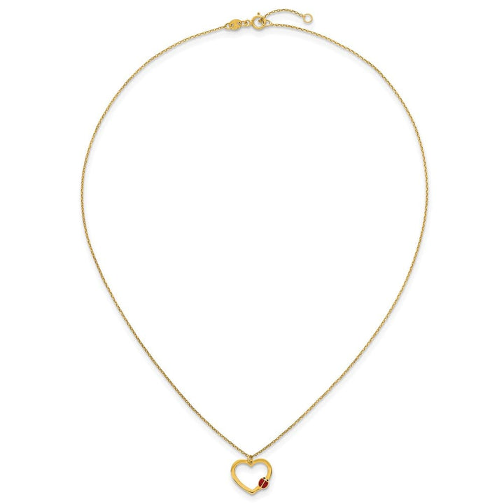 14K Yellow Gold Heart with Enamel Ladybug 16.25 inch Necklace