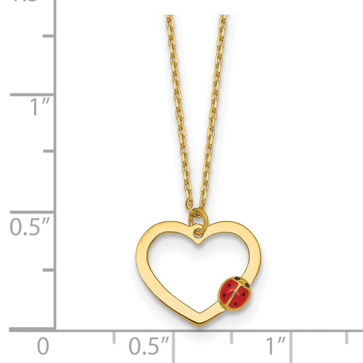 14K Yellow Gold Heart with Enamel Ladybug 16.25 inch Necklace