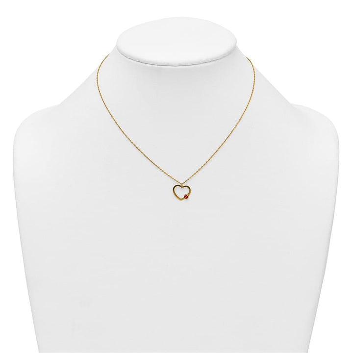 14K Yellow Gold Heart with Enamel Ladybug 16.25 inch Necklace