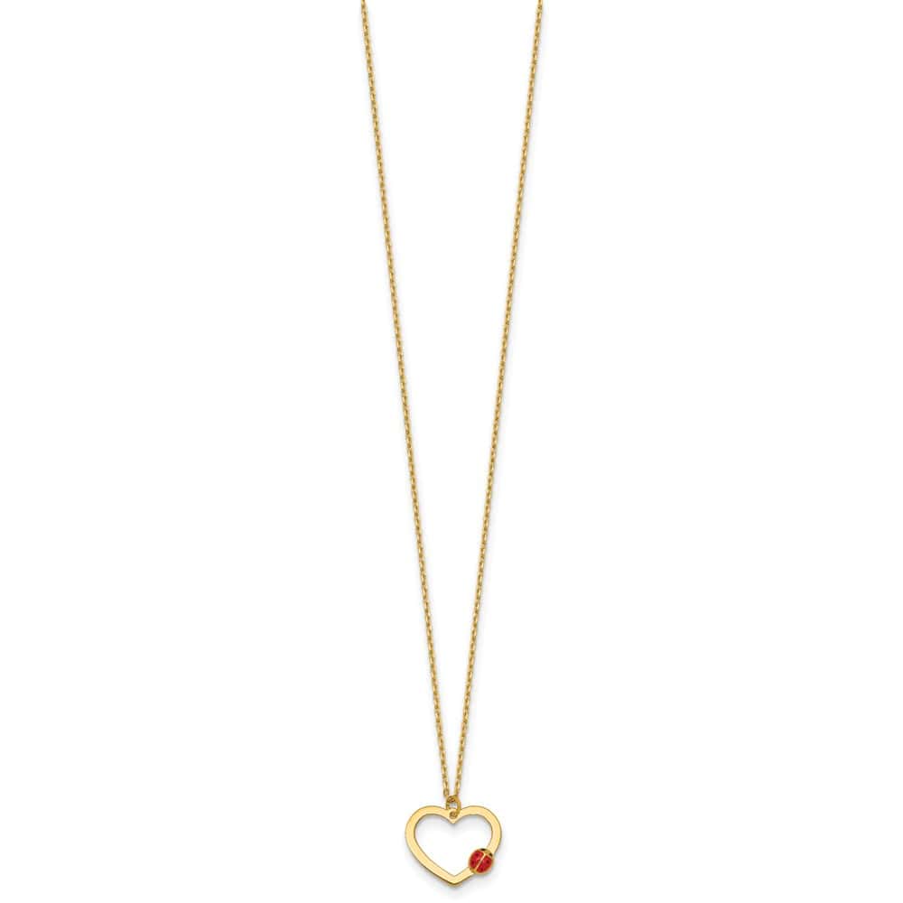 14K Yellow Gold Heart with Enamel Ladybug 16.25 inch Necklace