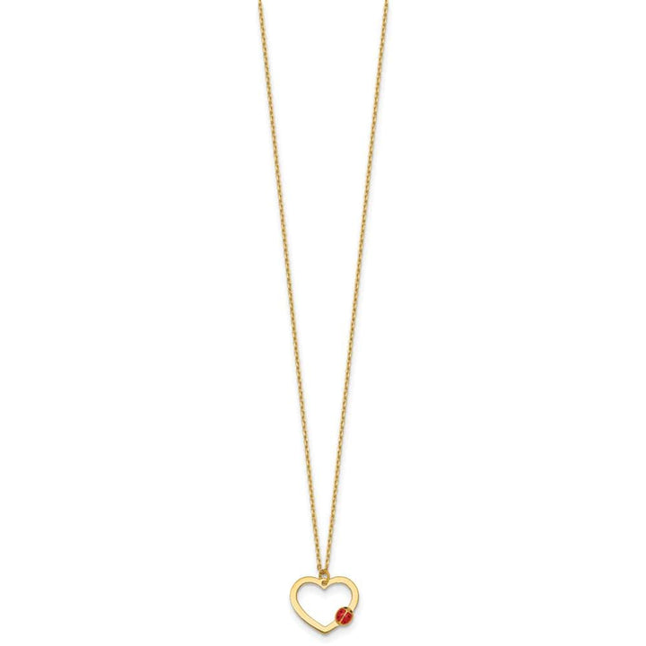 14K Yellow Gold Heart with Enamel Ladybug 16.25 inch Necklace