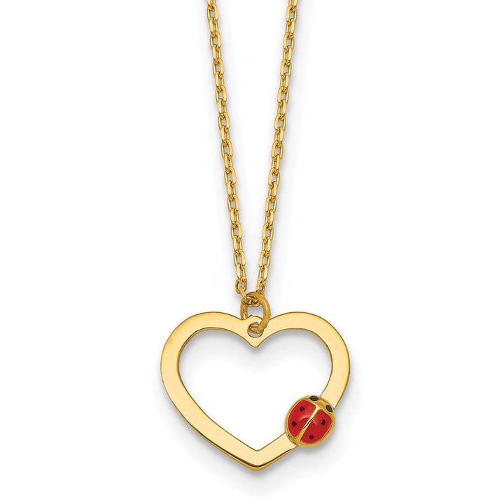 14K Yellow Gold Heart with Enamel Ladybug 16.25 inch Necklace