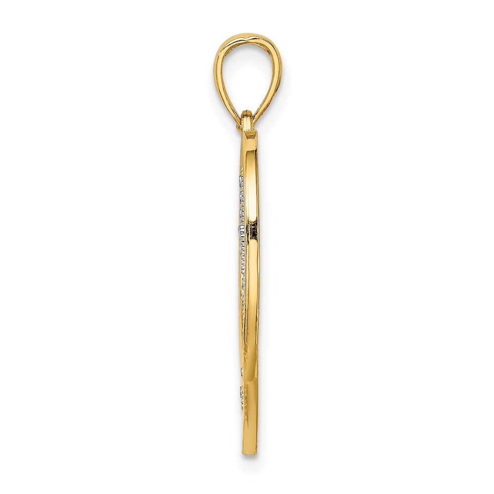 14K Yellow Gold Heart with White Cross In Center Charm
