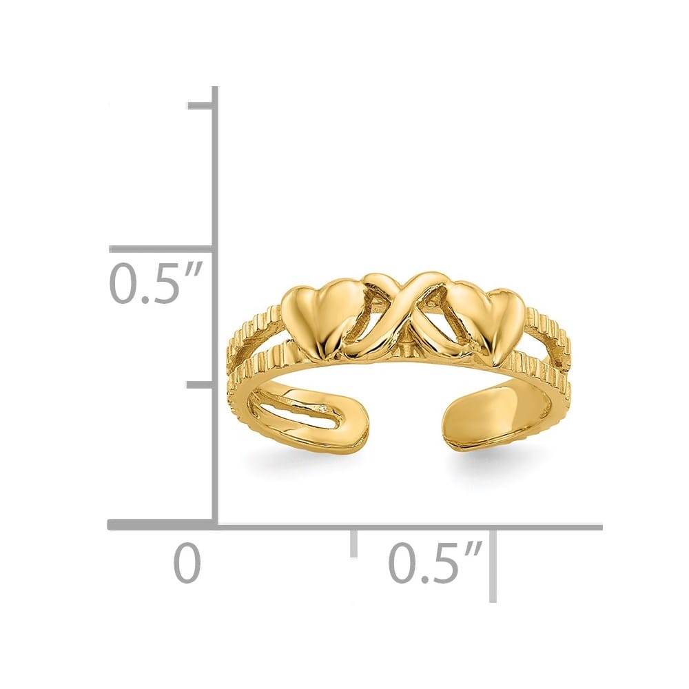 14k Yellow Gold Hearts-and-X Toe Ring