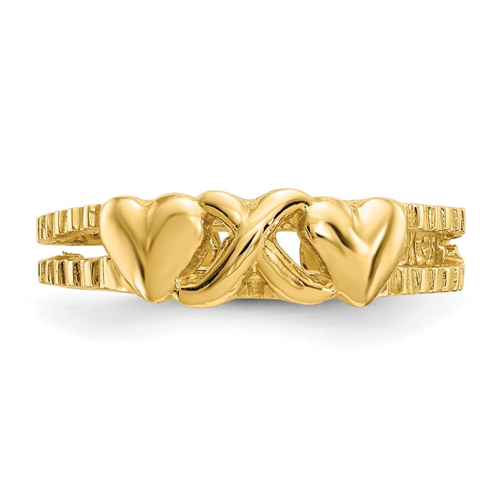 14k Yellow Gold Hearts-and-X Toe Ring
