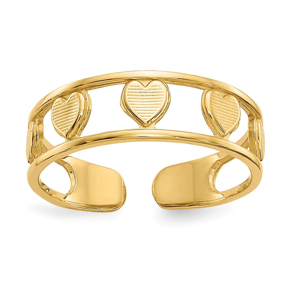 14k Yellow Gold Hearts Toe Ring